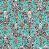 Whimsy - Cats Teal Yardage (Sold By 1/2 Meter)